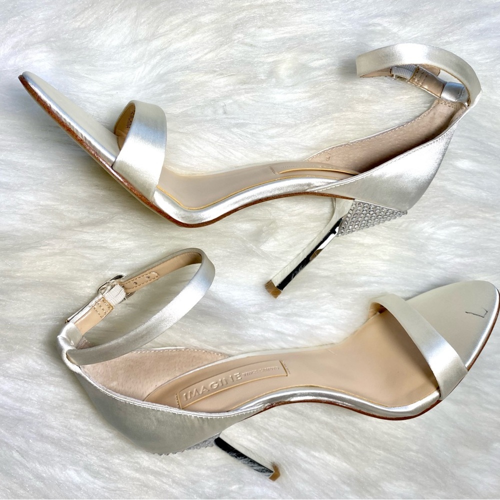 Vince Camuto Heels Wedding Diamond Embellished Ankle Strap Satin Formal Open Toe - Picture 6 of 12